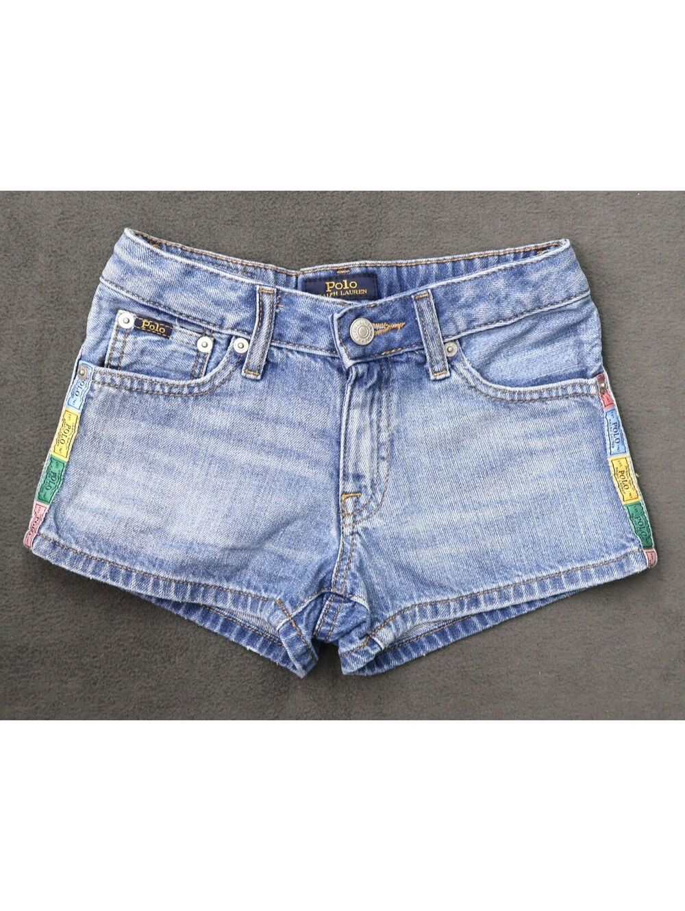Polo Ralph Lauren Girls Denim Shorts with Colorful Side Labels - Picture 1 of 12